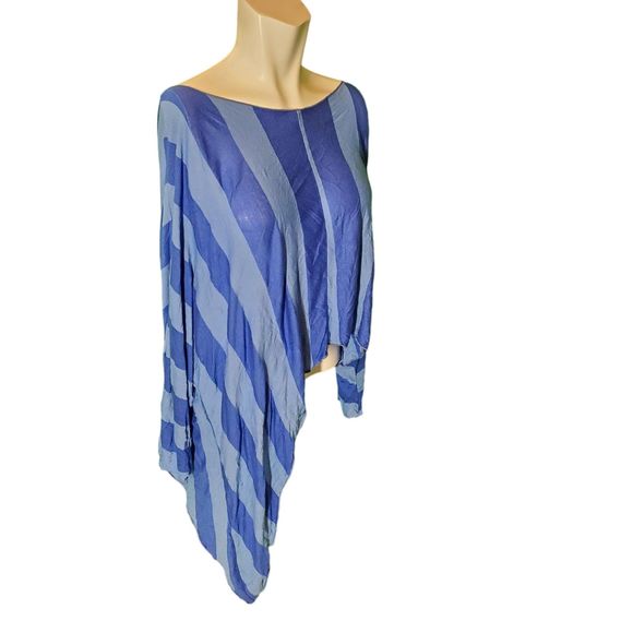 Comfy USA Blue Striped Tunic Tee High Low Asymmetric Dolman T-shirt sz M NEW - Picture 2 of 6